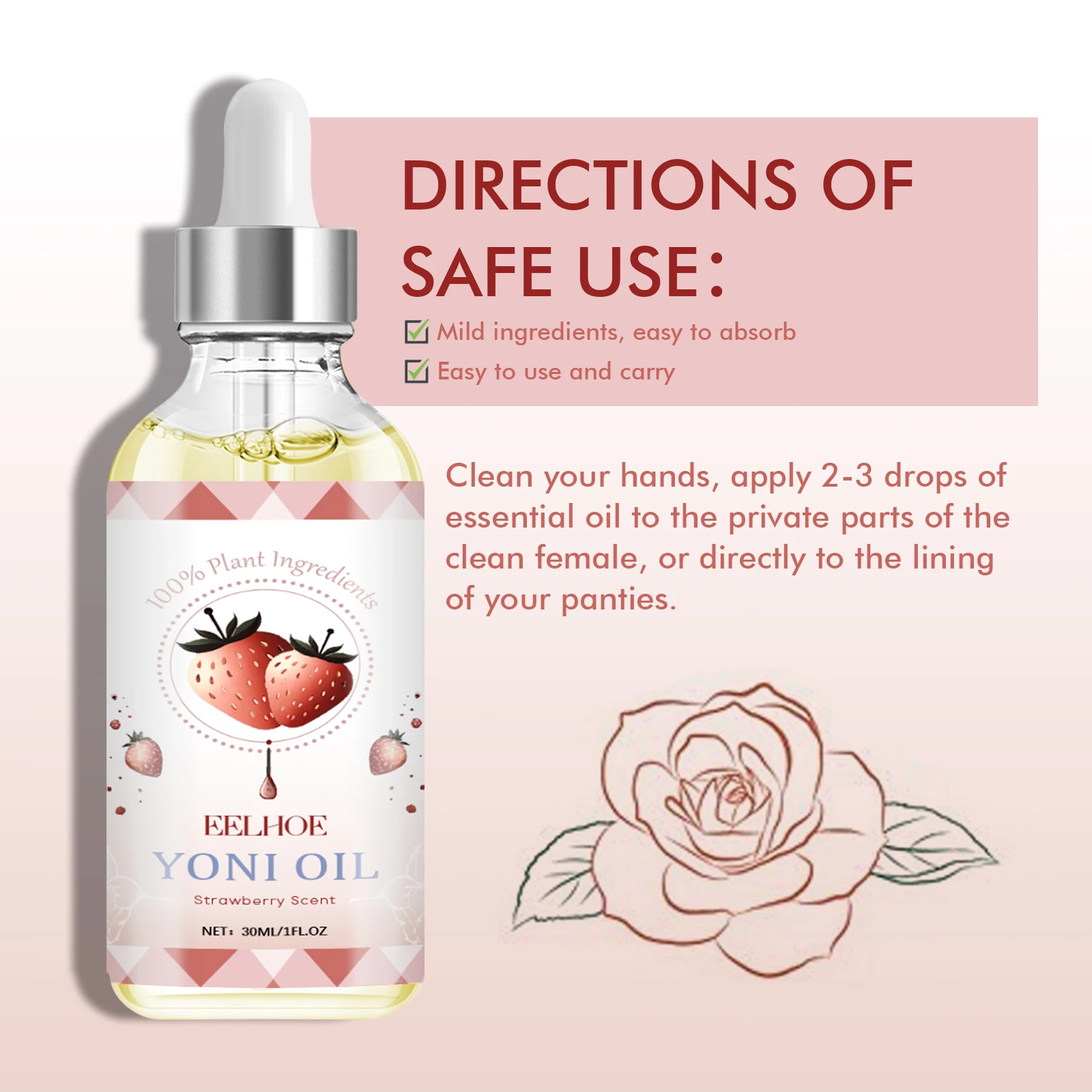 1/2pcs EELHOE Yoni Oil Strawberry Scent Natural Plant Extract Essential Oil Gentle Body Skin Care Oil For Women Daily Care
