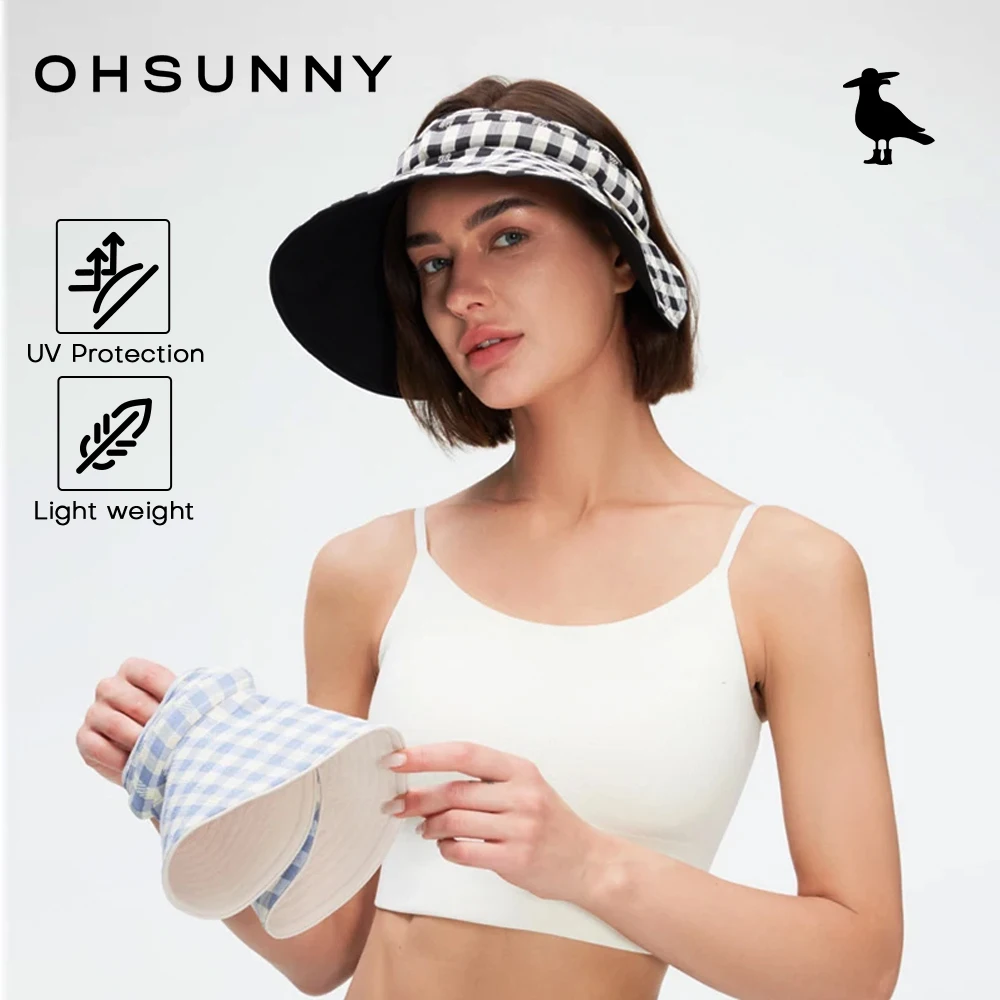 

OhSunny женская складная шляпа от солнца с широкими полями, шляпа с солнцезащитным козырьком UPF 50+, съемная повязка на голову для пляжа и путешествий, защита от ультрафиолета