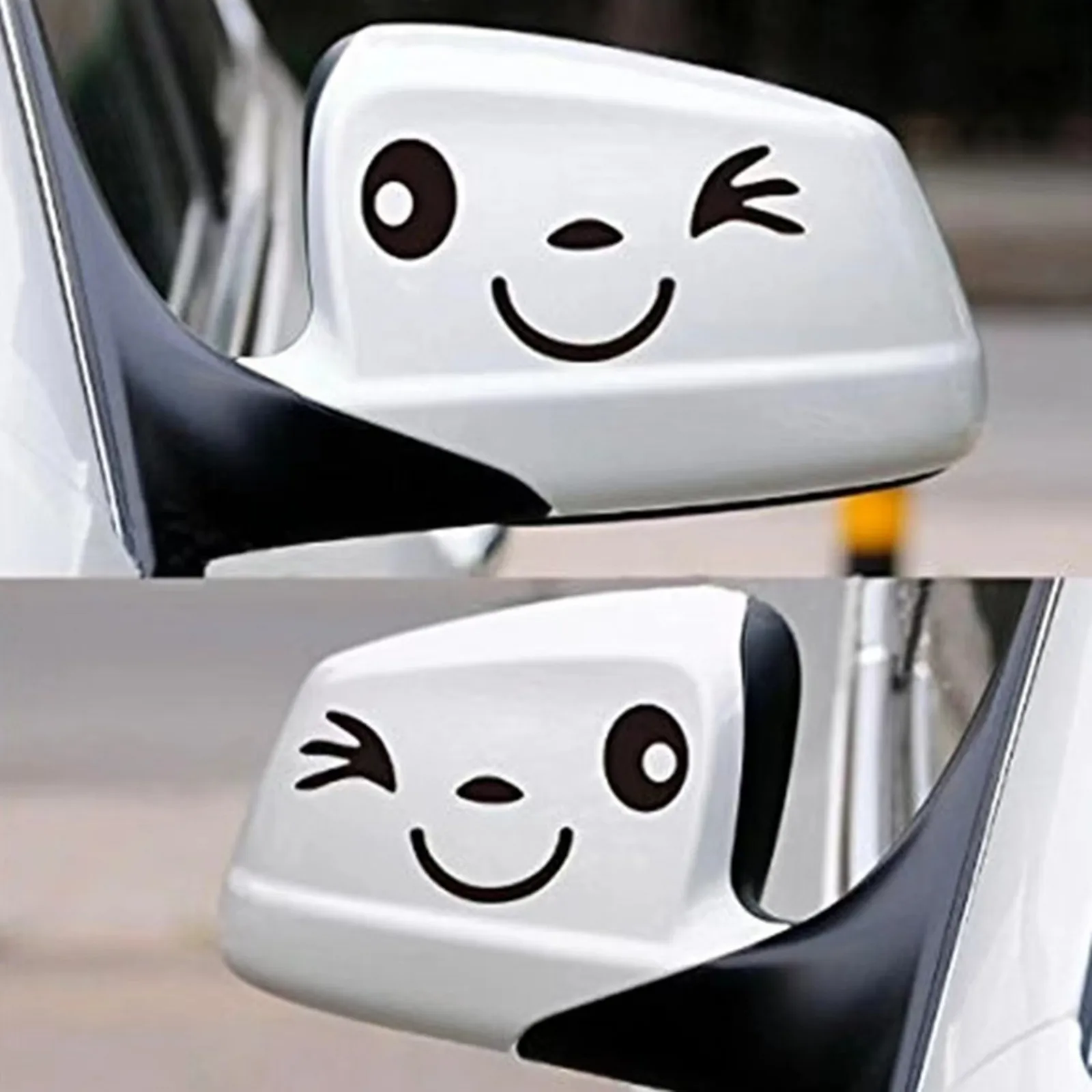 Autocollants de rétroviseur Smiley Face, 2 pièces/feuille, autocollants de rétroviseur de voiture mignons avec conception d'expression amusante