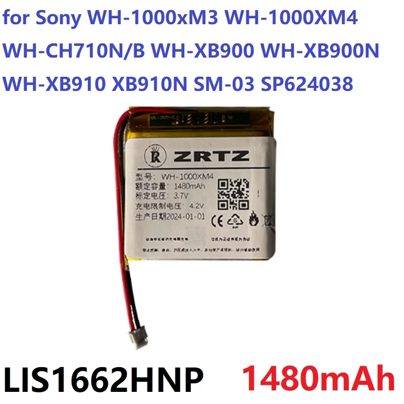 1480mAh LIS1662HNPC Battery for Sony WH-1000xM3 WH-1000XM4 XB910N SM-03 SP624038 WH-CH710N/B WH-XB900 WH-XB900N WH-XB910