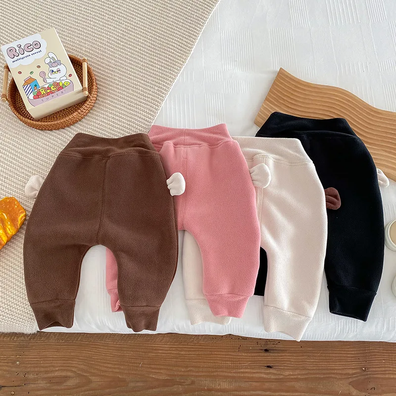 Autumn Winter Newborn Girls Pants Cotton Plus Velvet Cartoon Rabbit Baby Girls Trousers Thickened Warm Toddler Girls Pants