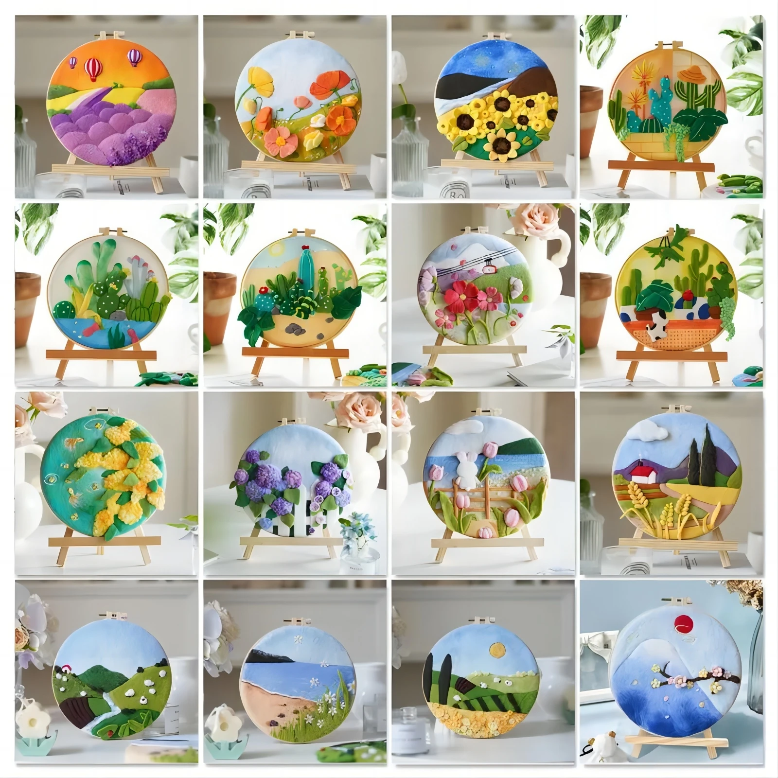 DIY Wool Felt Painting Embroidery Kit 20x20cm flowers handicraft Frame Wool Felting Set painting Handmade Needle For Home Decor