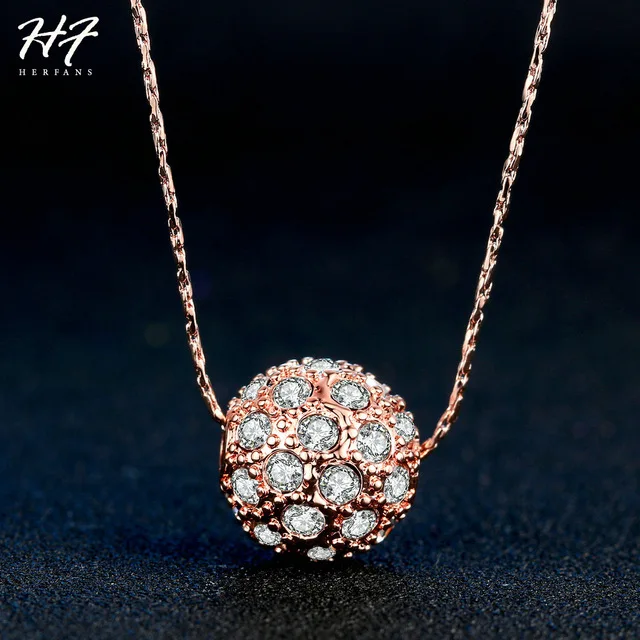 Trendy Lucky Ball Pendants Necklaces for Women Rose White Gold Color CZ Crystal Fashion Jewelry For Girls Xmas Gift N252