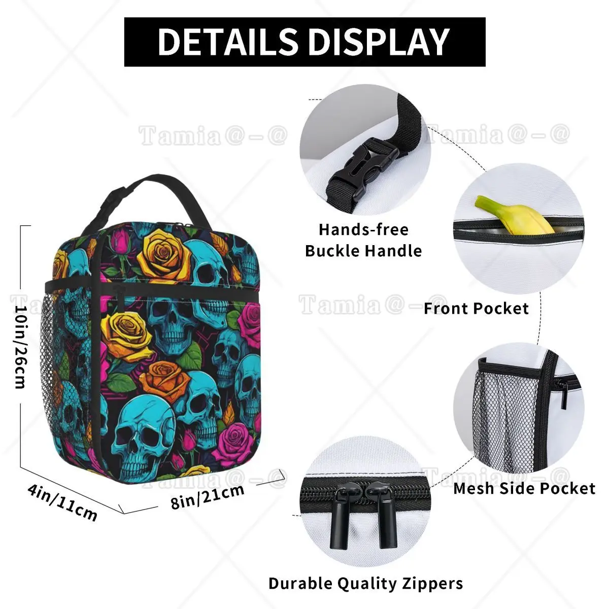 Vibrant Day Of The Dead Skulls Insulated Lunch Bag for Kids School Cooler Thermal Food Box Tote Portable Lunch Boxes Container