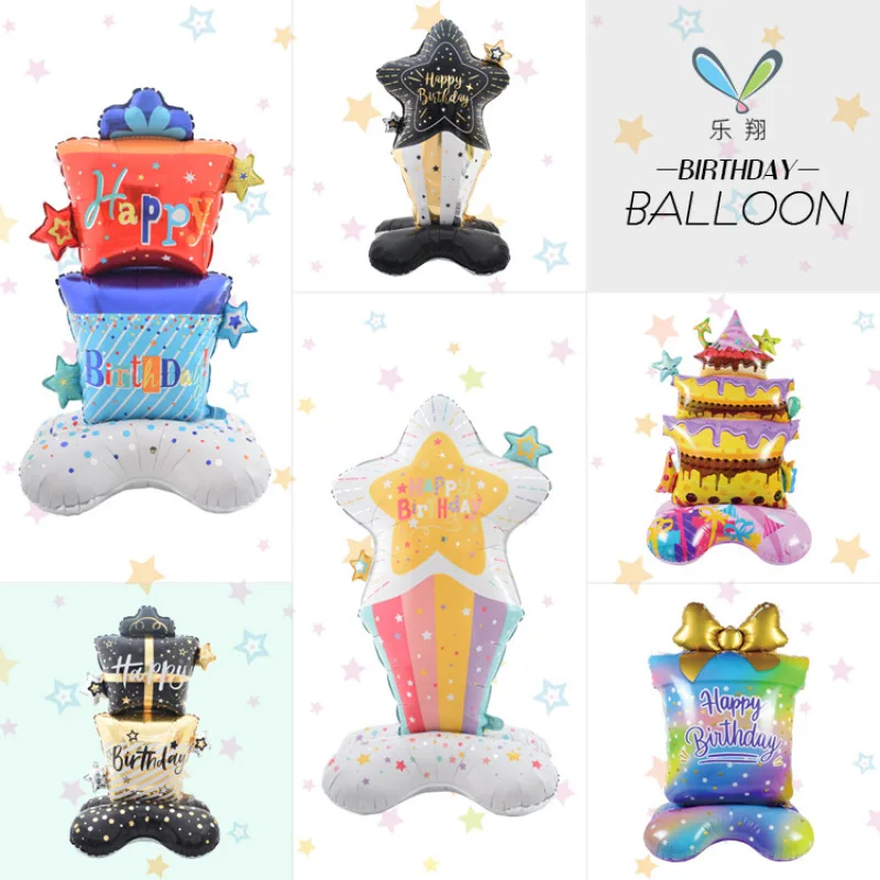 New Hot Selling Large Standing Base Series Children's Birthday Gift Box Party Decoration Layout Aluminum Film Balloon Card