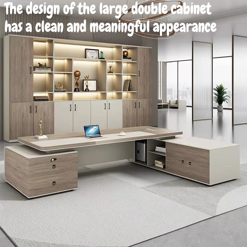 Modern L-Shaped Executive Office Desk With Side Cabinet Luxury Wood Manager Gaming Desk Boss Table Workstation Office Furniture