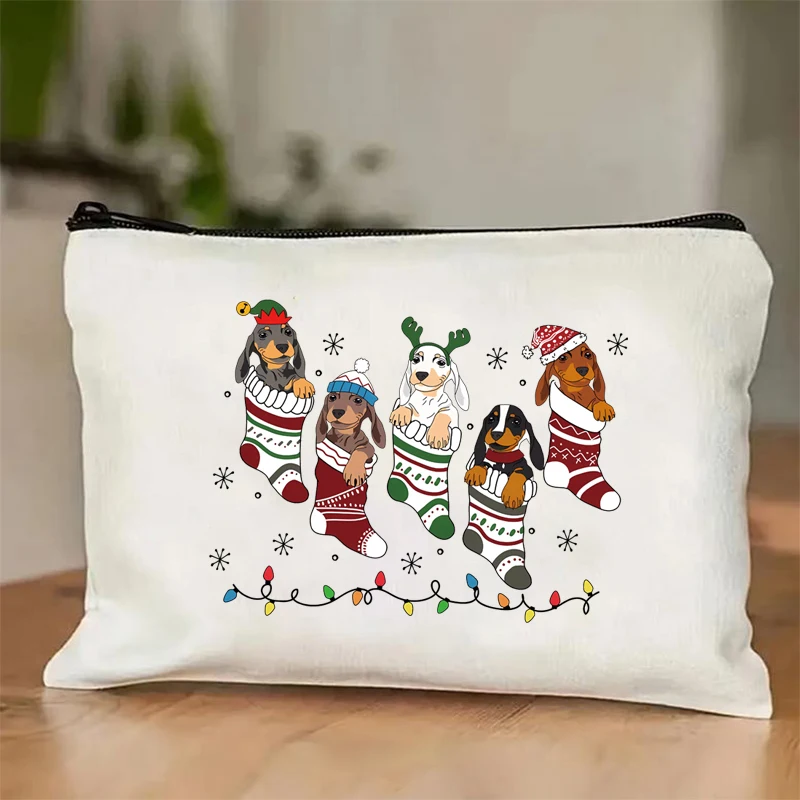 Merry Christmas Dog Pattern Makeup Bag, Women's Cute Medicine Bag, Folding Zipper Wallet for Daily Travel, Christmas Gifts