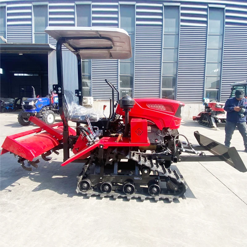 

Customized Rotary Tiller Agricultural Plowing Machine with Sun Canopy, Ride-On Small Rotary Tiller Crawler Design