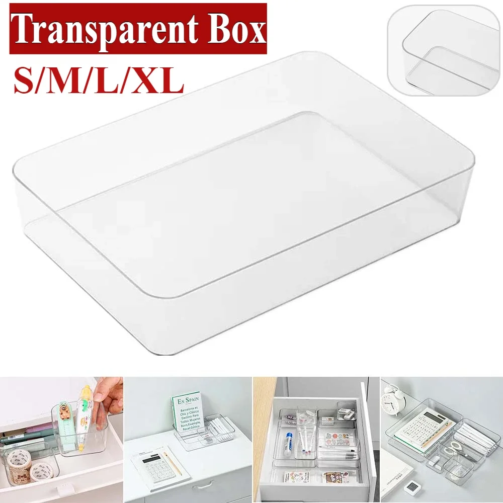 

Multiple Sizes Transparent Storage Box Large Capacity Cosmetic Organizer Desktop Jewelry Stationery Makeup Drawer Container Box