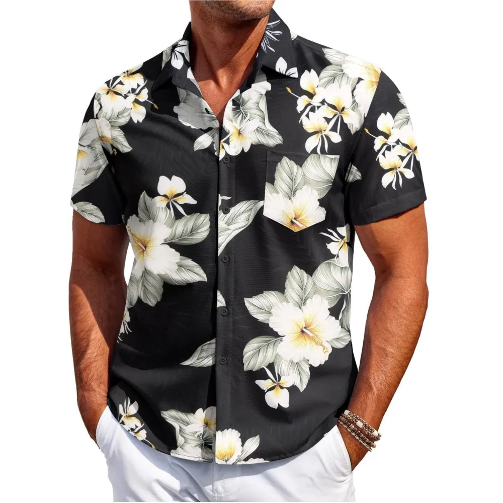 

Vintage Flower Print Shirt Male Summer New Casual Beach Vacation Style Short Sleeves Lapel Single Breasted Shirts Menswear