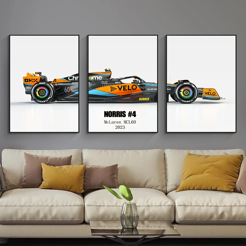 3 Pcs 2023 Racing F1 MCL60 Posters Formula 1 Canvas Painting Wall Art Prints Pictures For Living Room Bedroom Home Decoration