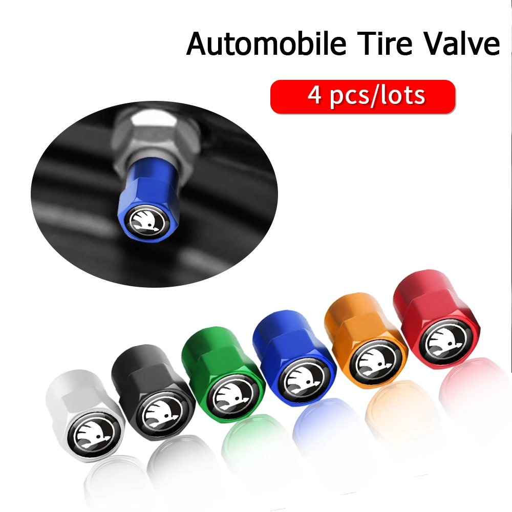 4Pcs Car Accessories Car Tire Valve Cover Wheel Protection Dust Caps For Skoda VRS VII Octavia A2 A5 2 Superb Kodiaq Rapid Fabia