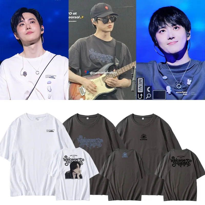 تي شيرت قطني فضفاض من EXO Suho Concert 2024 بأكمام قصيرة ورقبة دائرية مطبوعة موضة صيفية شبابية غير رسمية للمراهقين #1