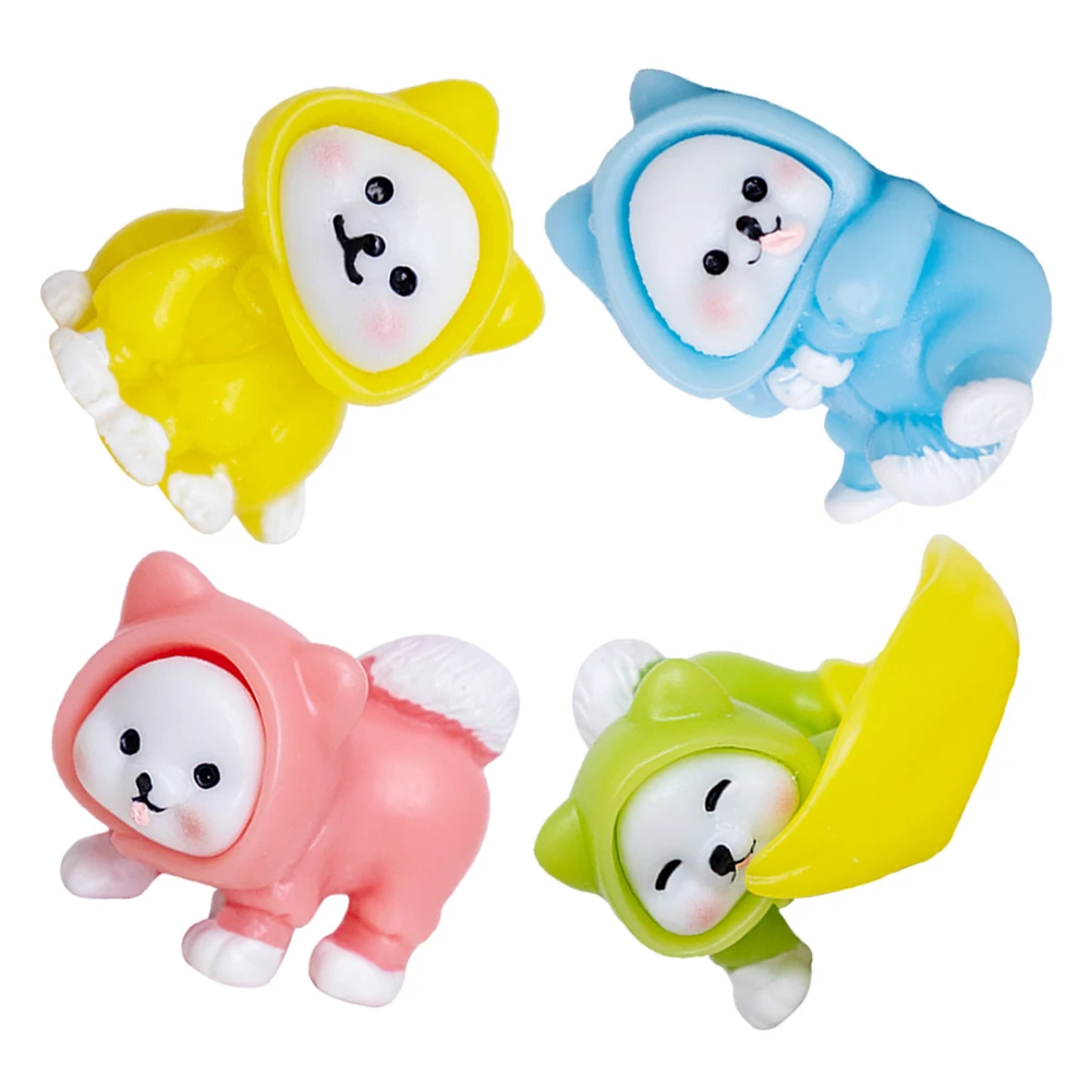 

4 Pcs Raincoat Puppy Figurines Mini Resin Dog Decor Desktop nament Tiny Animal Statue Resin Dogs Toy Figurine Dog Statue