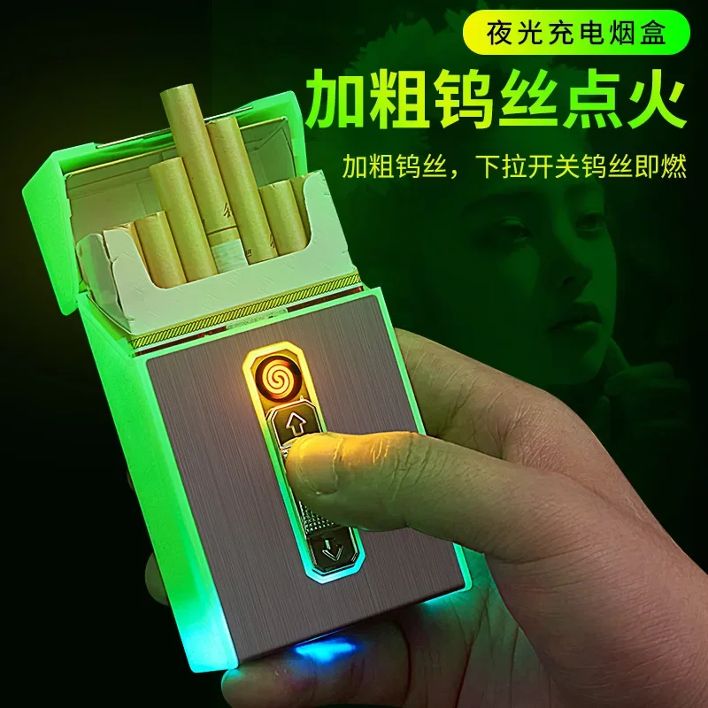 Waterproof Luminous Cigarette Case with Cigarette Lighter, Multifunctional Case, Coarse Smoke, Can Hold 20