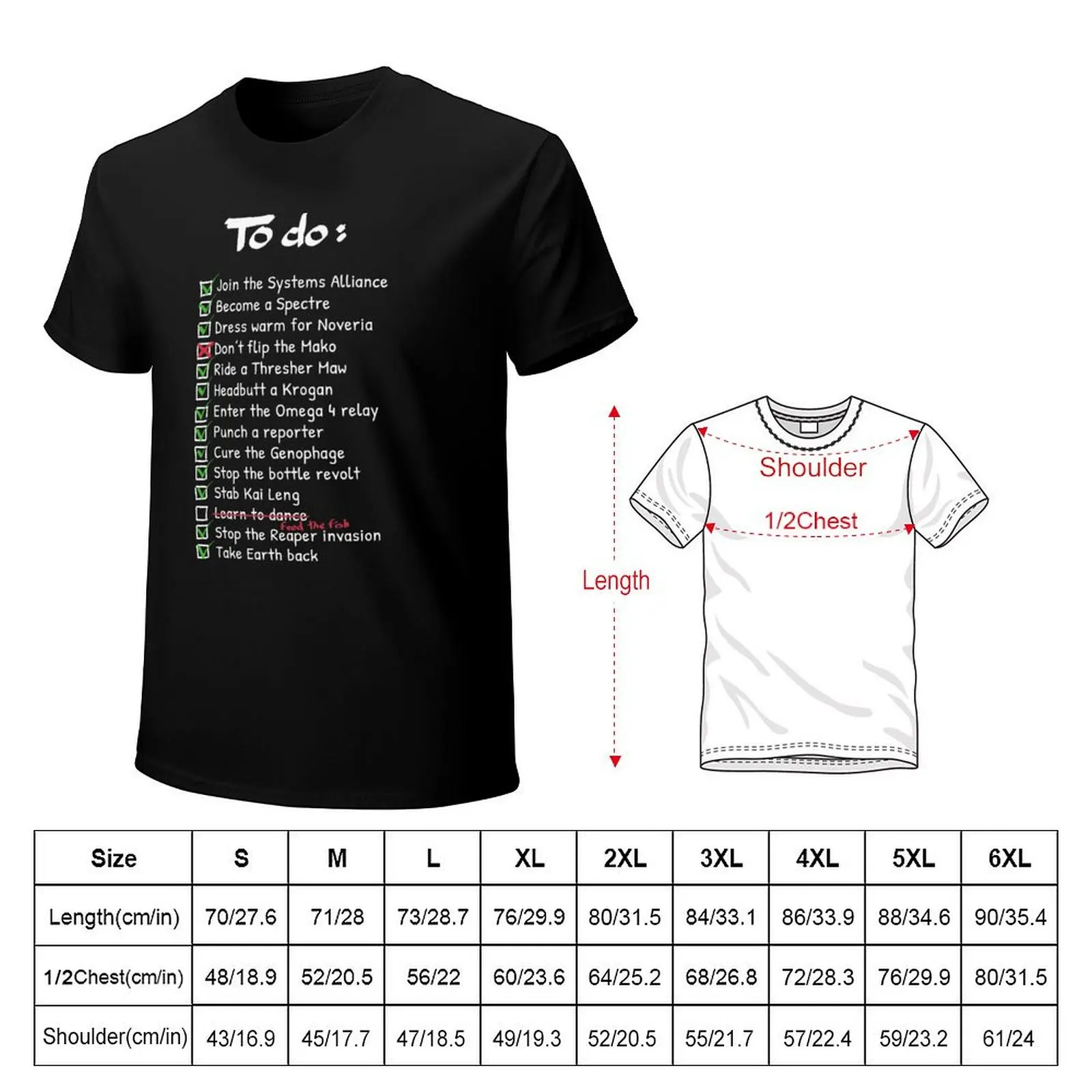 Commander Shepards To-Do List T-Shirt Lightweight Print T-Shirt