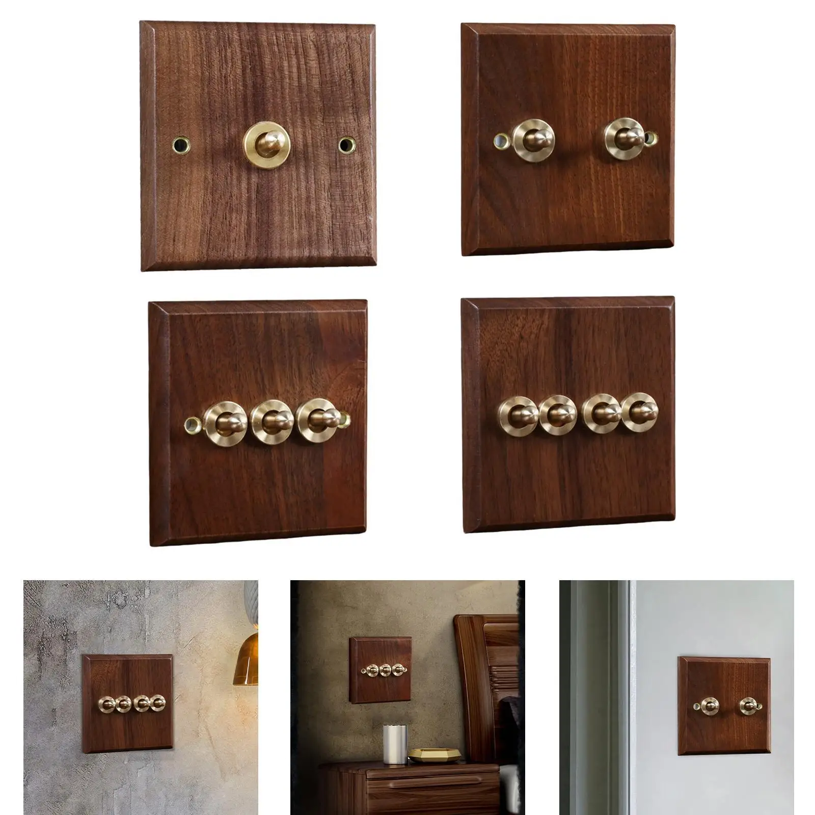 Wooden Lighting Switch Plate Decorative Wall Plate Easy Installation Practical Brass Toggle Switch for Home