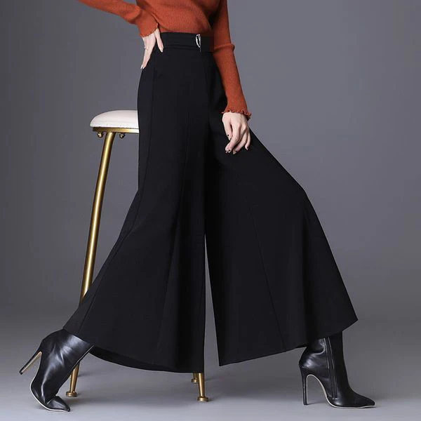 

French style solid color wide-leg pants women's spring and autumn new plus size loose and slim Joker speaker nine casual pants.