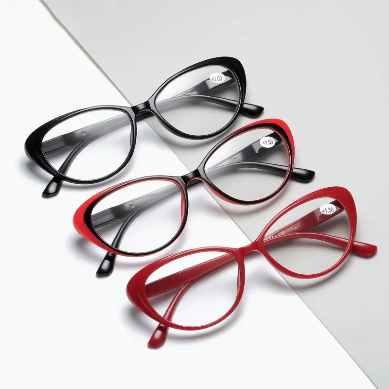 

+1.0+1.5+4.0 Classcial Sping Legs Cat Eyes Reading Glasses Clear Lens Presbyopia Spectacles Eyewear Glasses Women