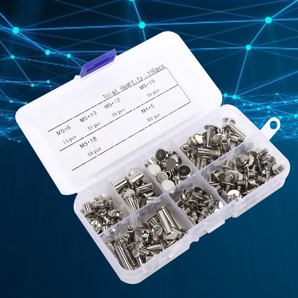 160pcs Screw Nail Rivets Fasteners Flat Head Studs Kit for DIY Craft Album Book