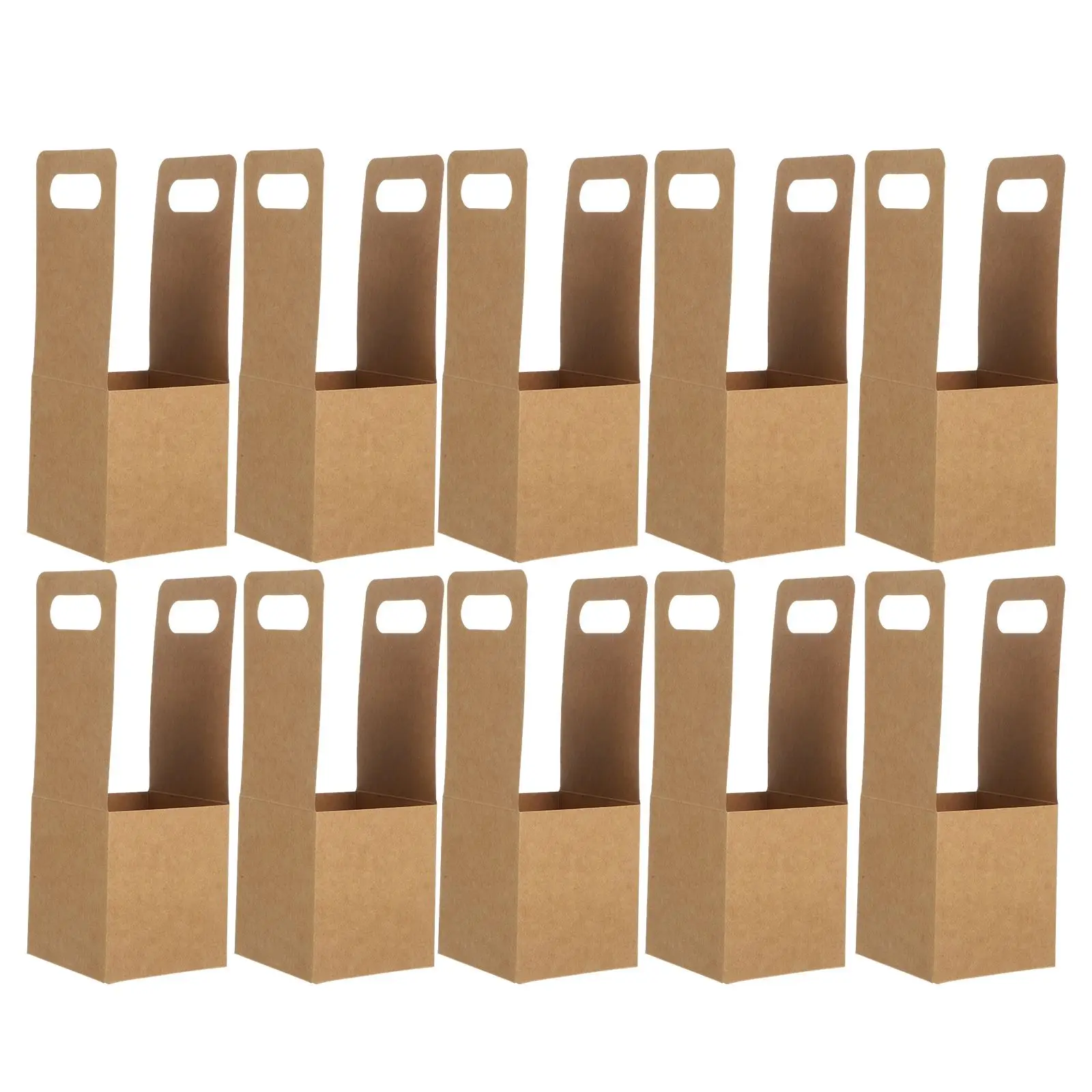 

10 Pcs Drink Holder Paper Cup Kraft Carrier Fold Coffee Beverage with Carrying Handle Cardboard Holders