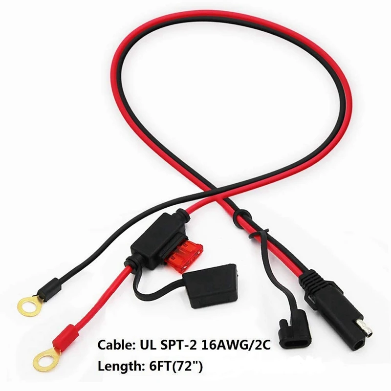 Ring Terminal Cable - SAE To O Ring Terminal Harness Quick Connect/Disconnect Ring Terminal Assembly, 10A Fuse