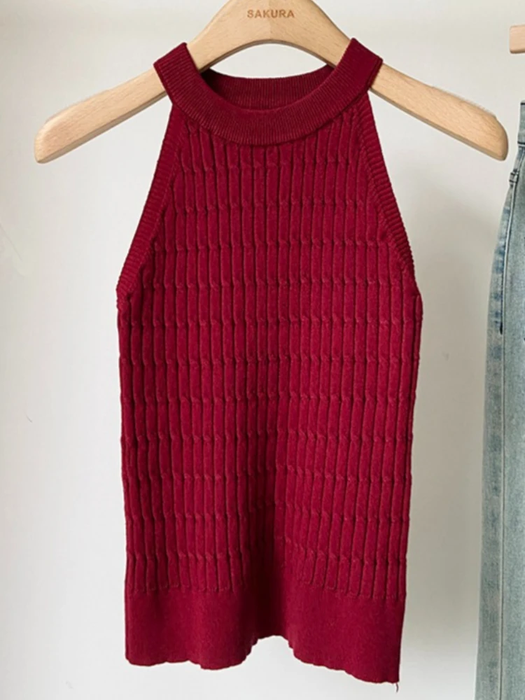 Novo Top Cropped Slim de Verão 2026, Gola Halter, Gola Redonda, Sem Mangas, Roxo, Tricô, Regata Feminina Versátil e Moderna