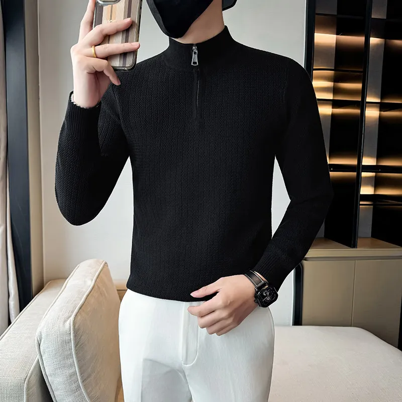 

Маленький размер, осенне-зимний мужской вязаный свитер с высоким воротником, цвет молодежного полиэфирного волокна, длинный све, эластичный