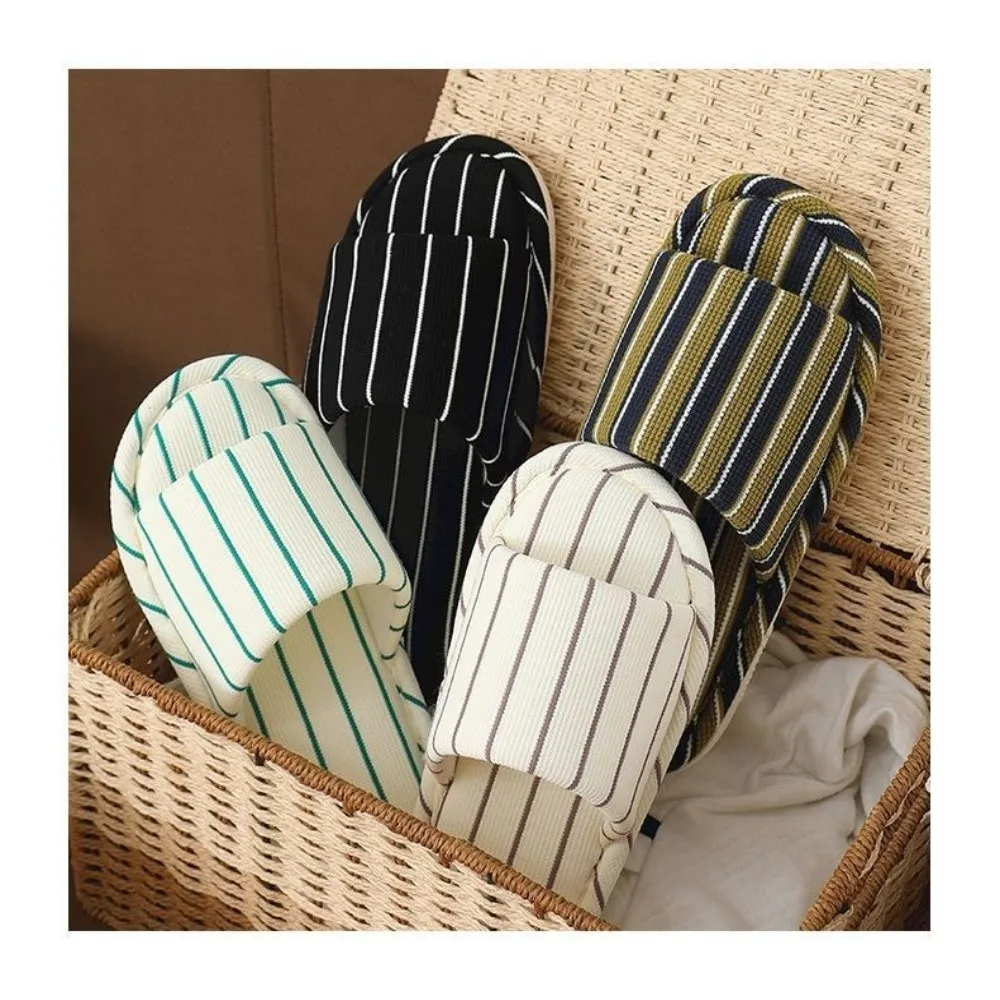 1 Pair Lightweight Non Slip Indoor Slippers Soft Sole Linen Like House Slides Cushioned Open Toe Slip on Slippers Indoor Walking view 5