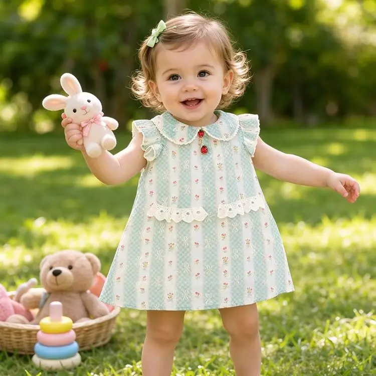 Summer Vintage Floral Baby Girl Dress Newborn Fashionable Clothing Children Summer Casual Party Wear Soft Toddler Kids Outfit