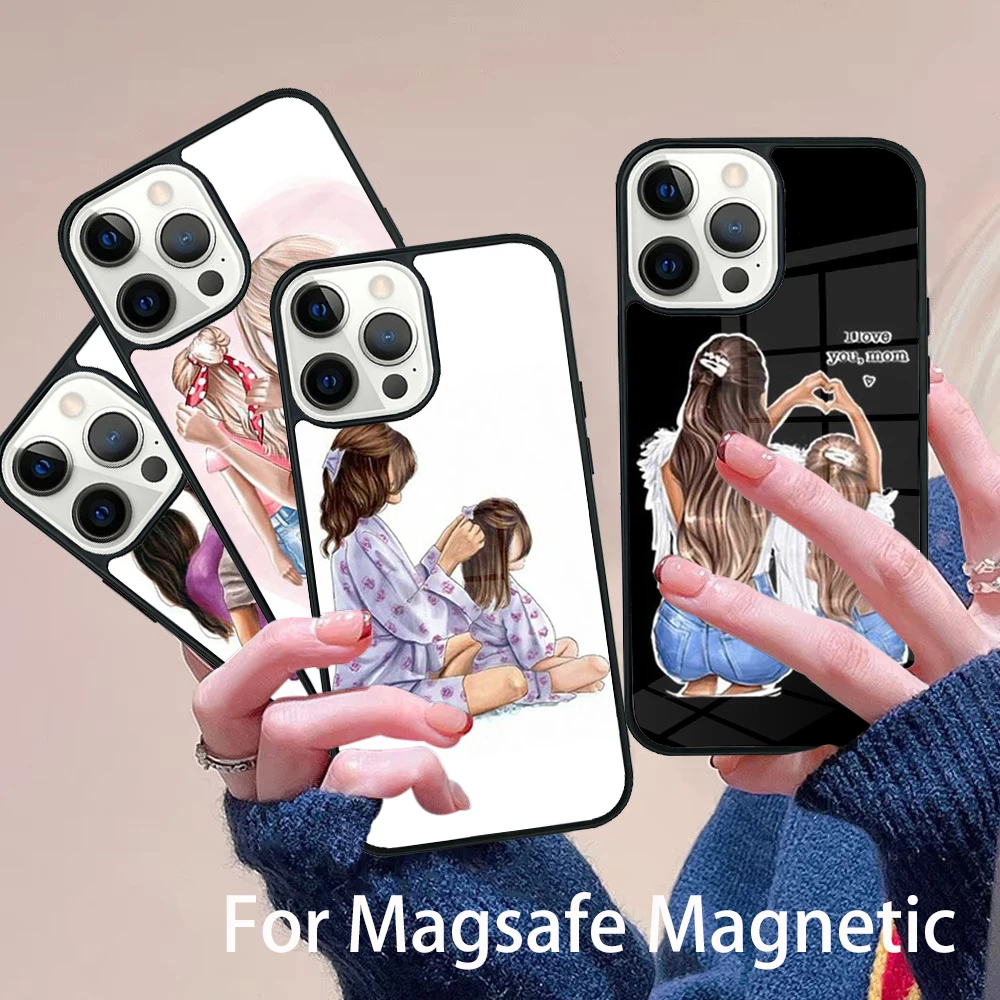 

Mom and Daughter Phone Case Magesafe Magnetic Wireless Charge Cover For IPhone 16 11 12 13 14 15 Pro Max Plus Mini