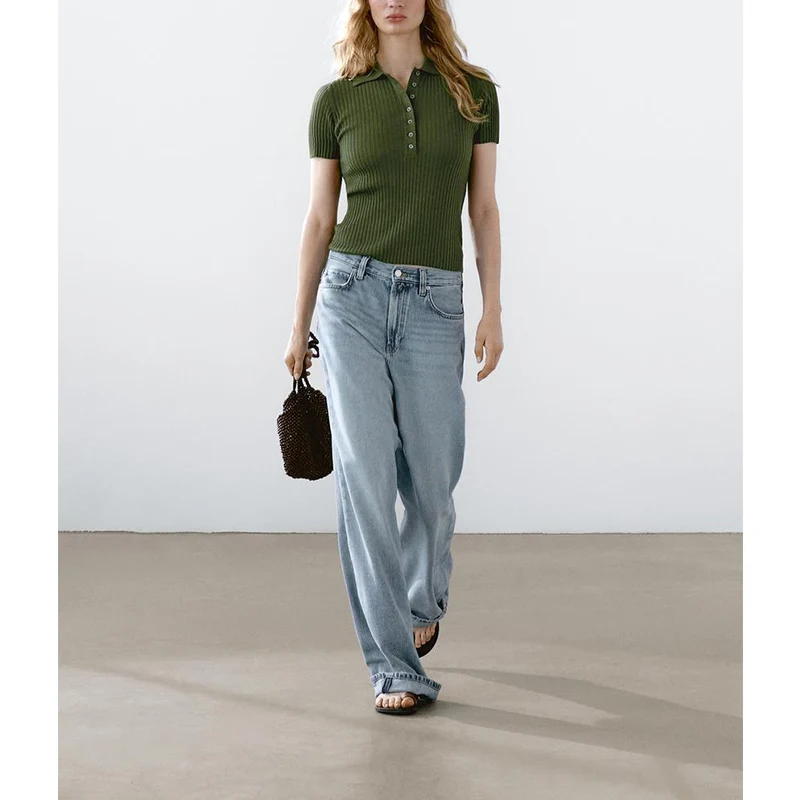 Slim Fit American College Sle ort Sve  irt Knitted Top Lightweight Spring Summer Women's Faion 576270