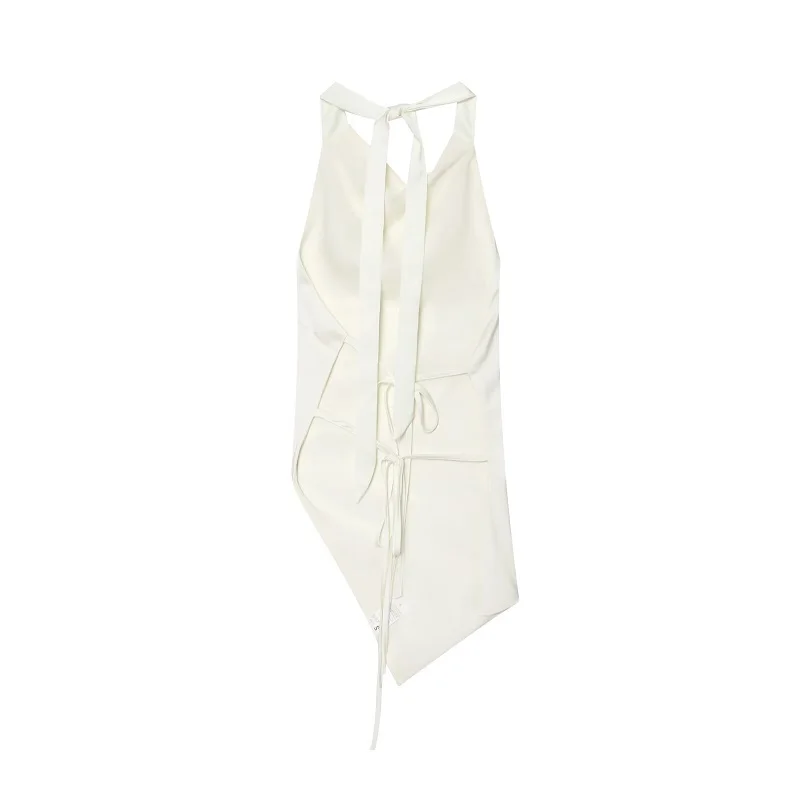 MUJER Sexy Satin-Neckholder-Top für Damen, asymmetrisches, rückenfreies Oberteil für Frauen, schulterfreies Sommer-Top, weibliches ärmelloses Tank-Top, Damen-Tops – Detail 6