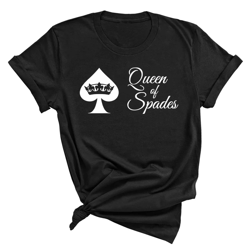 Queen of Spades Print T-Shirt New Girl\'s Tshirt Plus Size Summer Women Girl\'s Shirts Top Tee Oversized