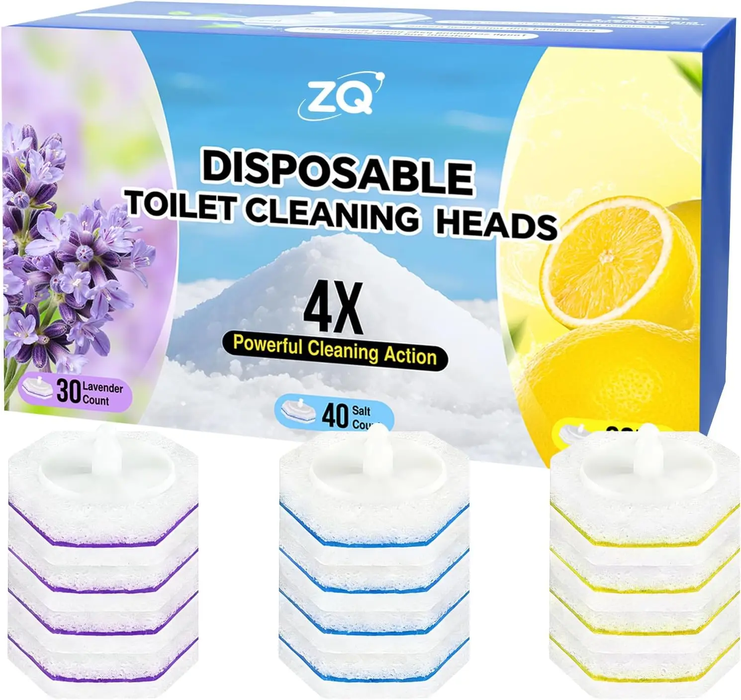 

100 Disposable Toilet Brush Refills, 4X Cleaning Power Pads for Bathroom, Light Scent, No Fall Apart