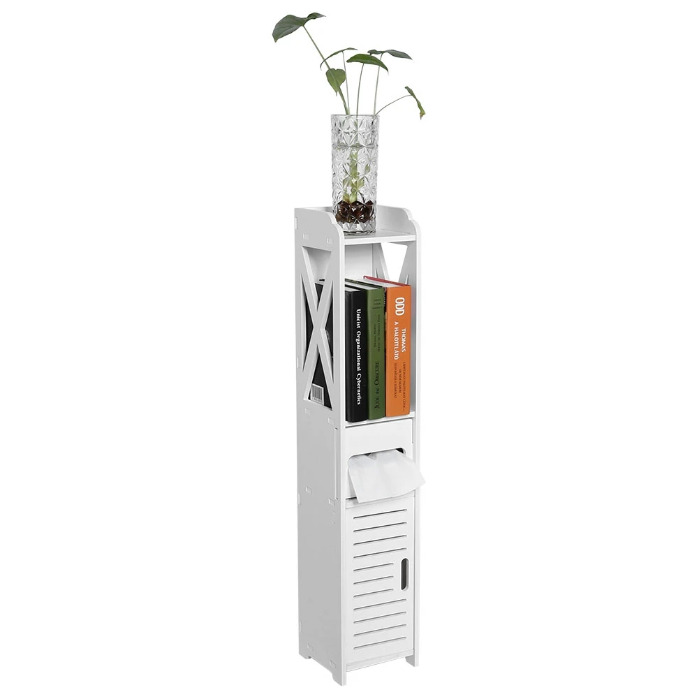 80x15.5x15CM Bathroom Toilet Furniture Cabinet White Wood Cupboard Shelf Tissue Storage Rack image 4