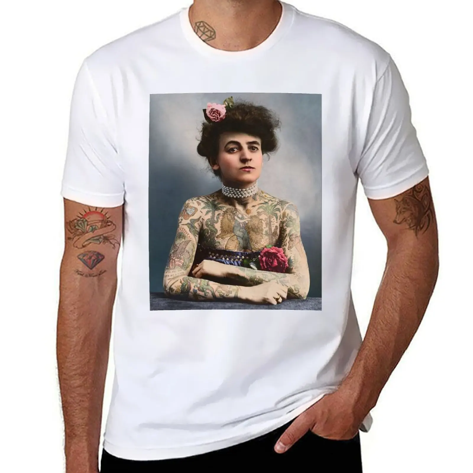 

Maud Wagner, first female tattoo artist in US, 1907 T-Shirt man t shirts cotton T-Shirt