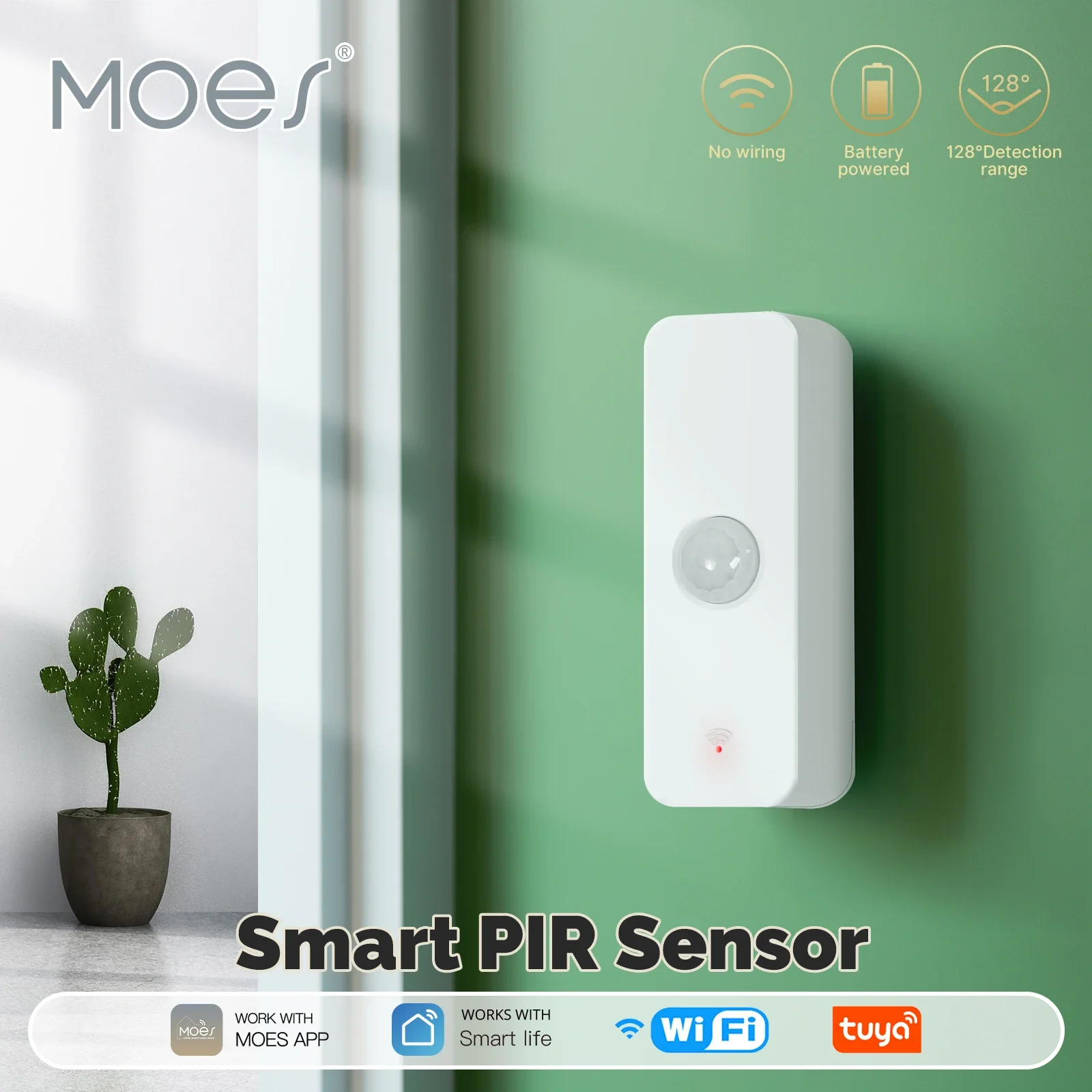 

MOES Tuya WiFi Smart PIR Sensor Human Body Infrared Motion Detector Home Security and Scene Linkage Automation Battery Powered