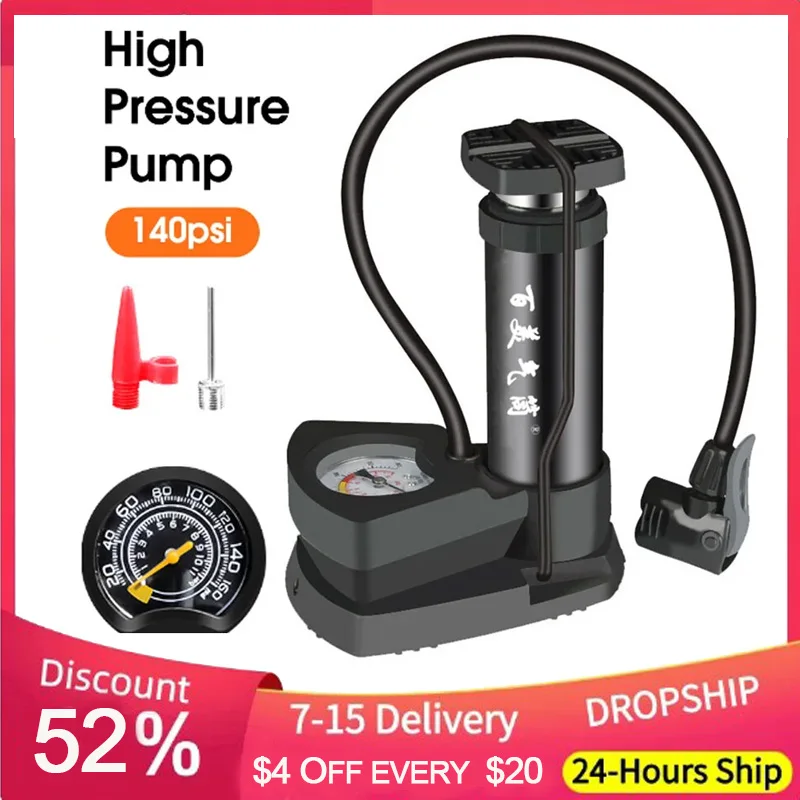 2023 Bike Pump Bicycle Tires Air Pump Foot Floor Anti Slip Portable Tire Inflator With Pressure Gauge Tire Inflator Accessorie