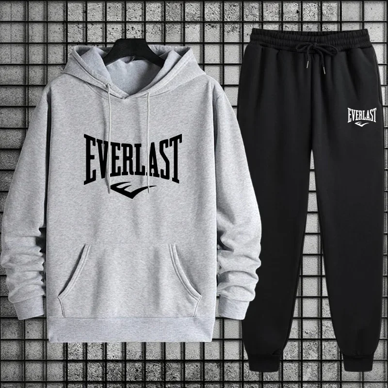 

2025 New Arrival Men's Sportswear Hooded Sweatshirt and Black Sweatpants Fall Winter Urban Casual Fashion Warm Hoodie Tracksuit