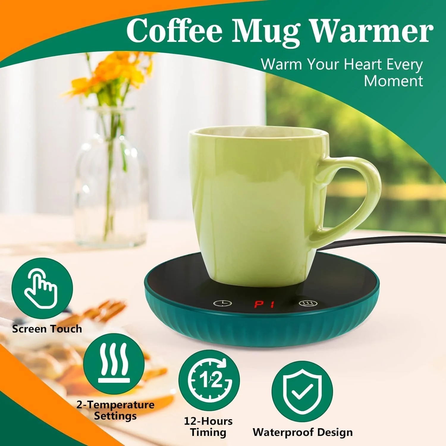 Mug Warmer for Desk with 2 Temperature Control, Smart Auto Off Candle Coffee Warmer for Coffee, Tea, Water, Milk and Coco - Image 2