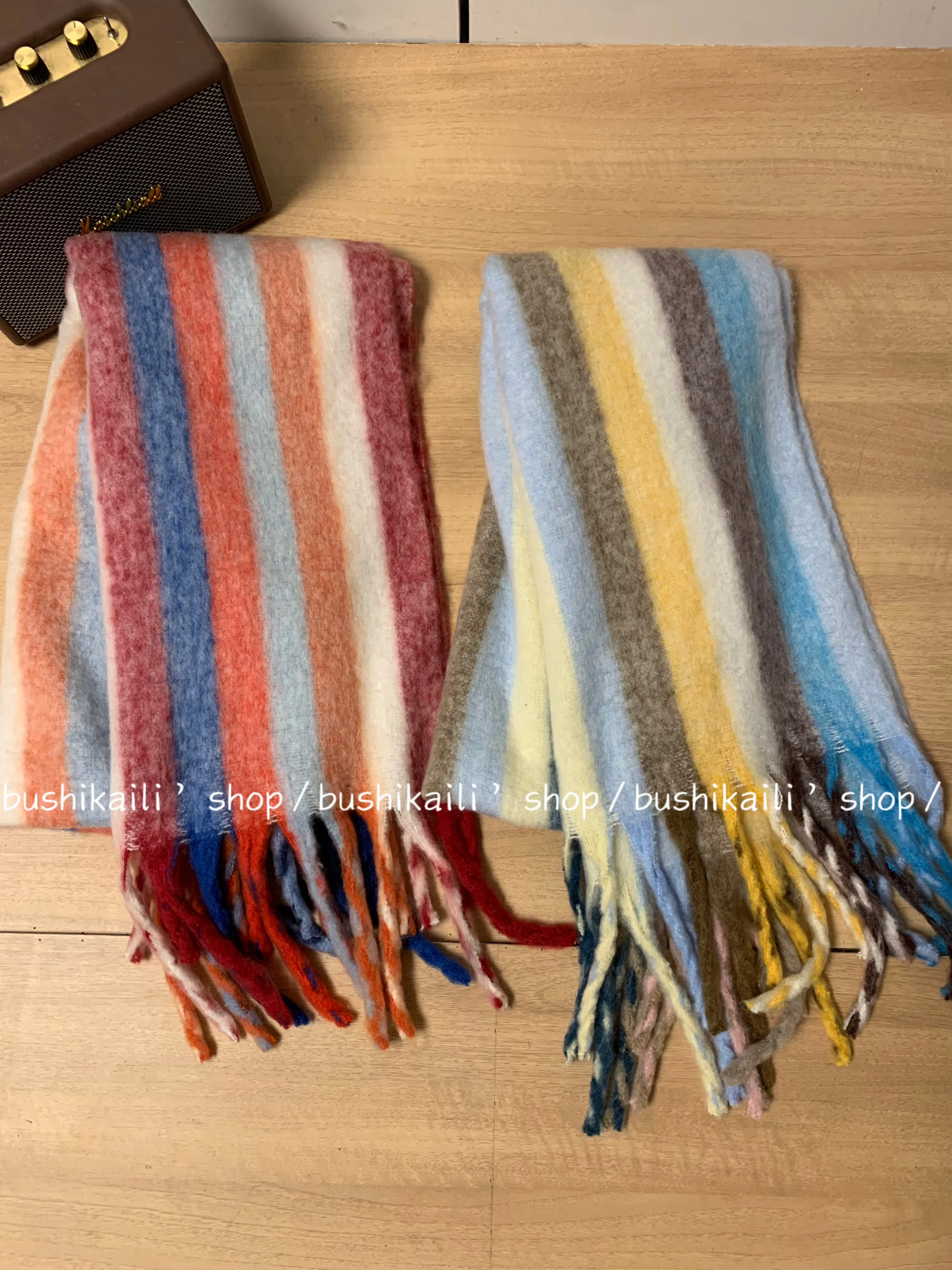 Striped Plaid Scarf Women Thickening Cashmere Winter Scars Shawls Fashion Female Scarves Oversized Keep Warm Warps R141