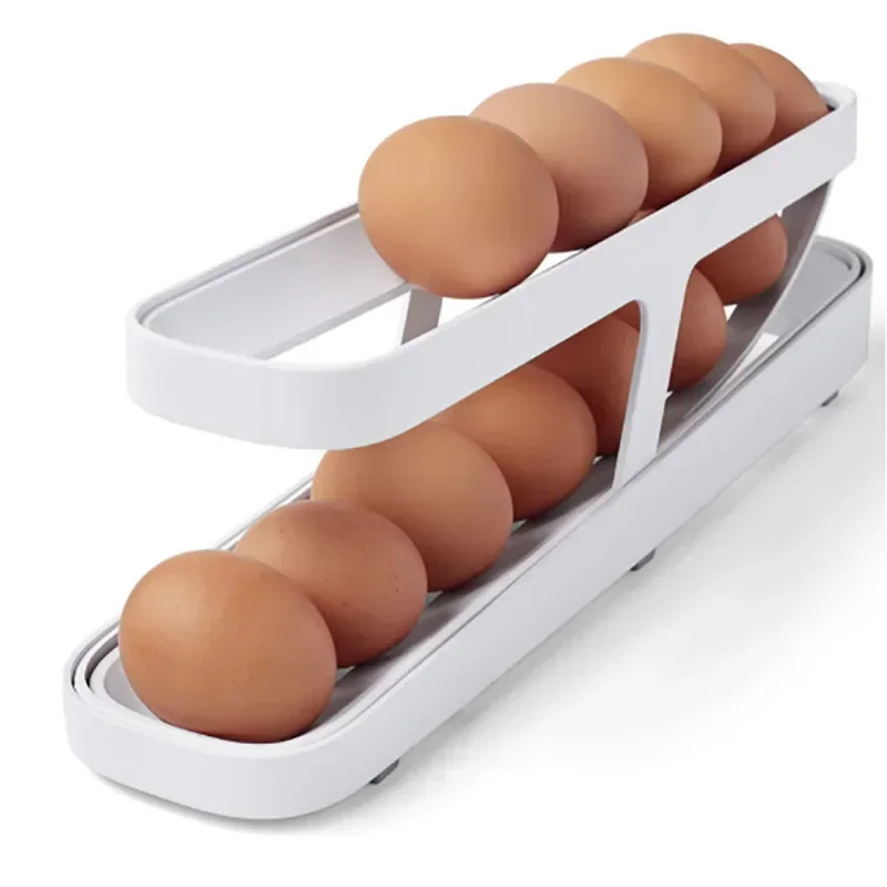 1pc Automatic Scrolling Egg Rack Holder Tray Rolldown Refrigerator Egg Dispenser Kitchen Fridge Storage Box  food storage