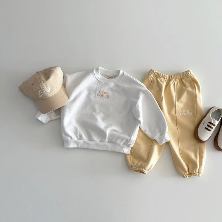 2PCS Solid Color Baby Children\'s Embroidered Hoodie Set of Two Long Sleeve Simple Polyester Cotton Casual