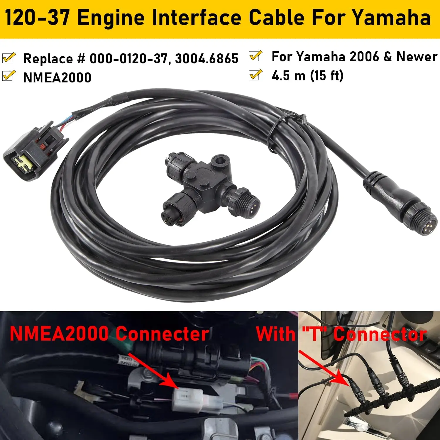 

TML 000-0120-37 Engine Interface Cable Fit for 2006-2023 Yamaha Outboard Engine 3004.6865 (4.5m/15ft)