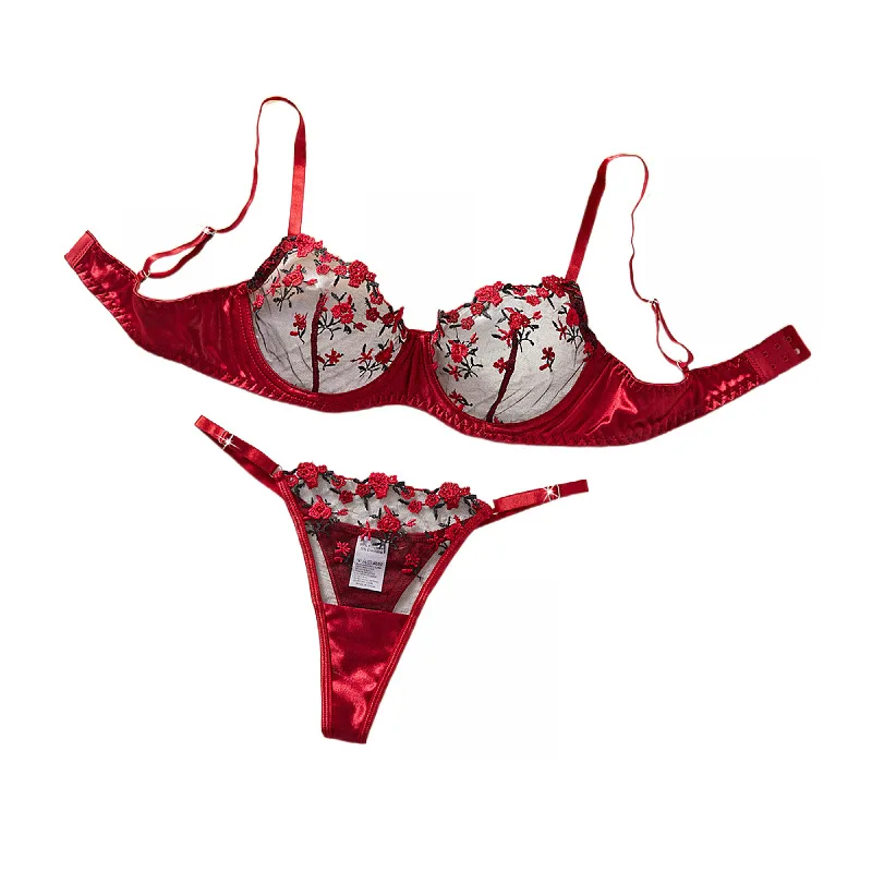 

Romantic lingerie, exquisite embroidery bra, underwear set, women's red Valentine's Day gift