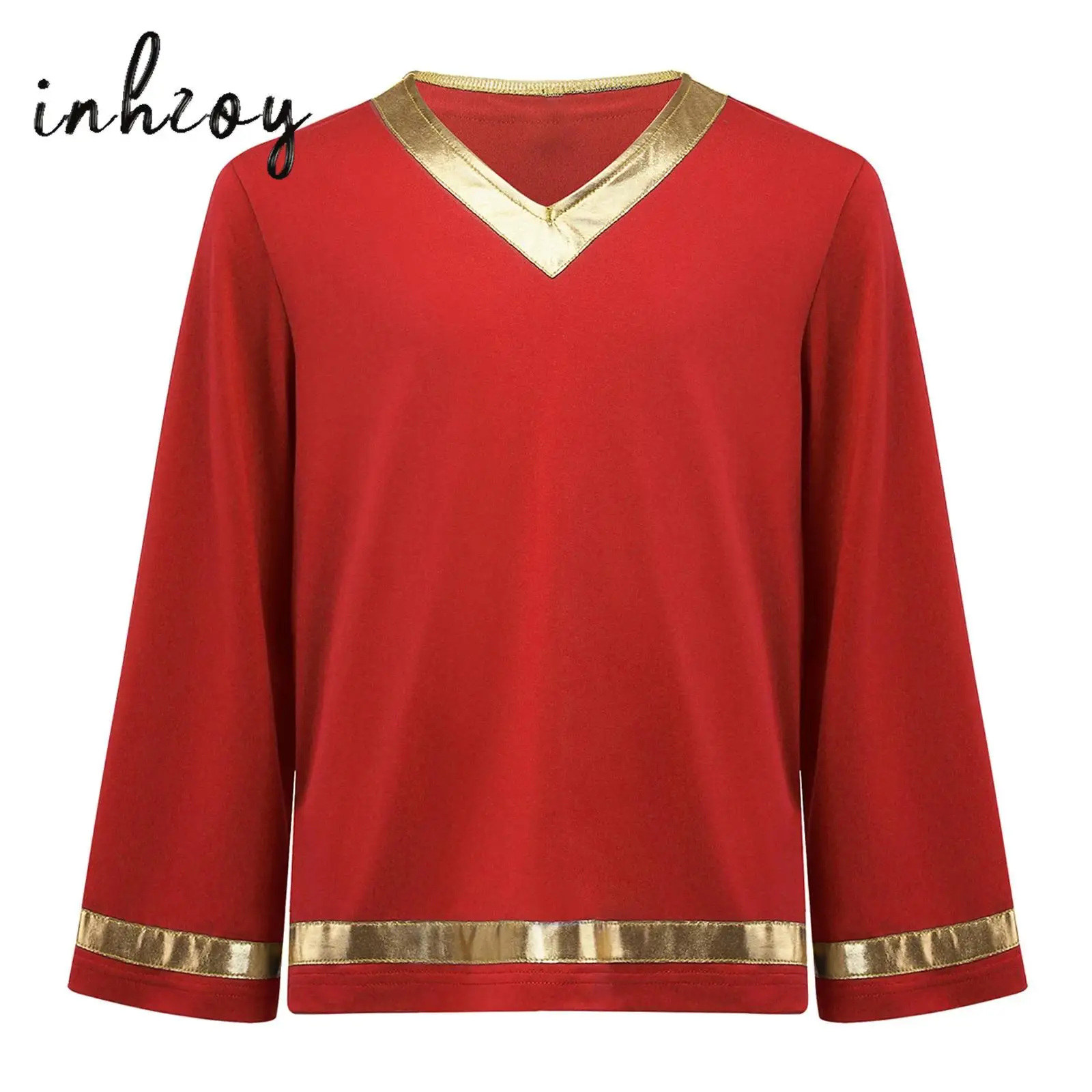 

Kids Boys Lyrical Liturgical Shirt Long Sleeve Soft Metallic Pullover Loose Blouses Tops for Praise Worship Dance Ballet Choir