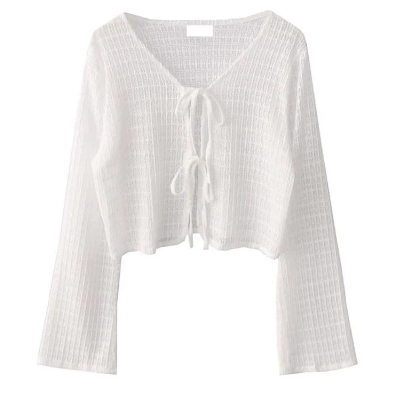 

Синяя кардиганная блузка, женская тонкая трикотажная солнцезащитная одежда с юбкой на подтяжках