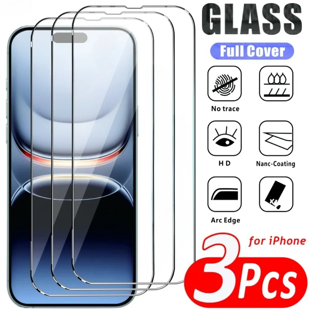 

3Pcs Ultra Clear Tempered Glass for iPhone 17 16 15 14 Pro Max Air 17e 16 15 Plus 13 12 11 Pro Anti-Scratch Screen Protectors