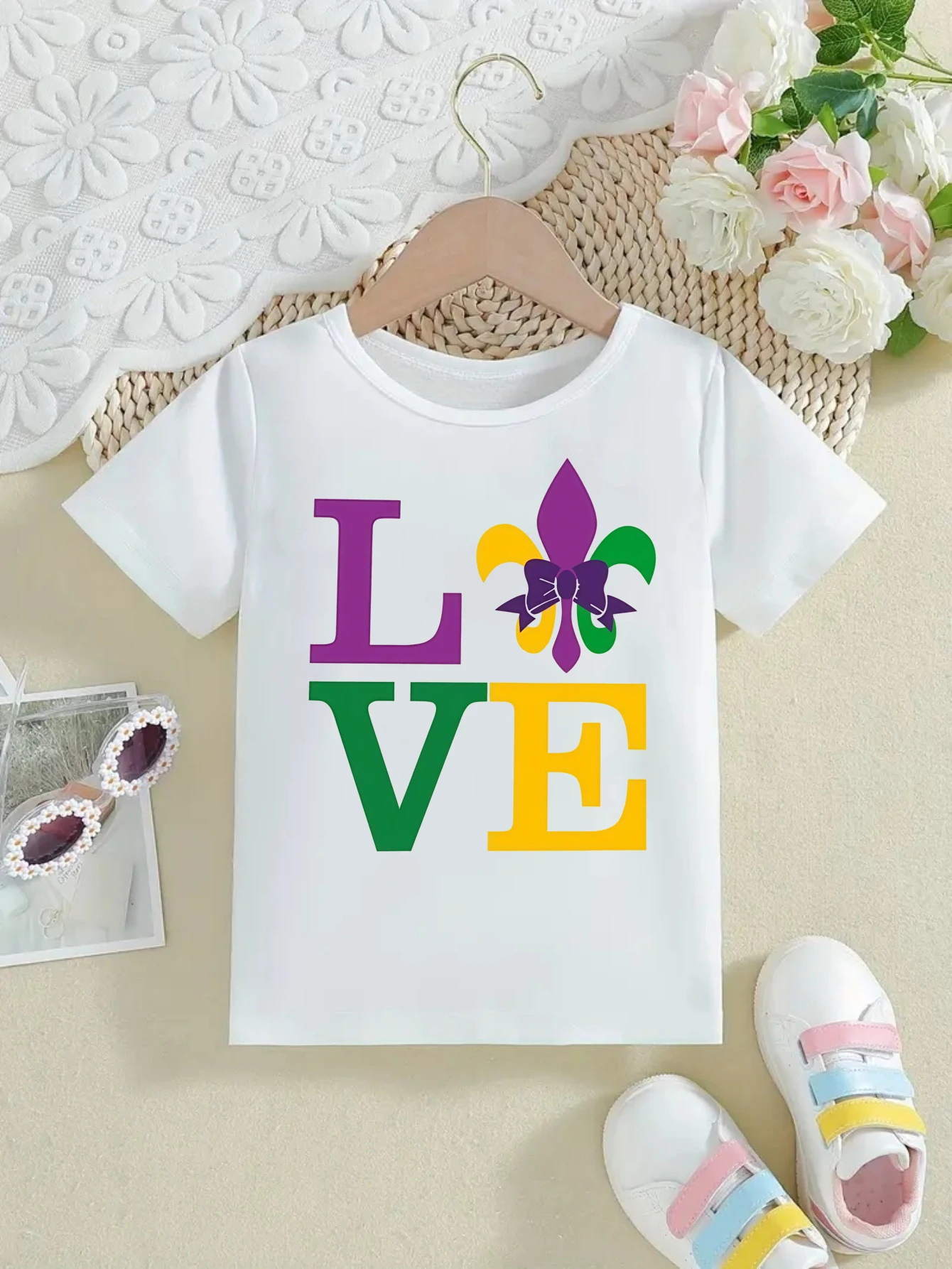 

Love Mardi Gras Printed T Shirt Girls/Boys Mardi Gras Gift T-Shirt Kawaii Kids Clothes Toddler Shirt Summer Short Sleeve